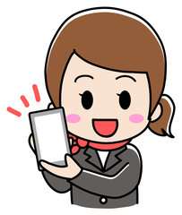 A woman in uniform with a smartphone