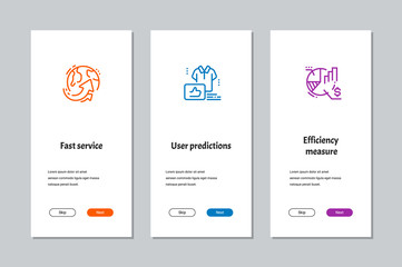 Fast service, User predictions, Efficiency measure onboarding screens