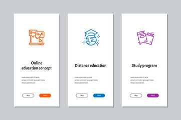 Online education concept, Distance education, Study program onboarding screens