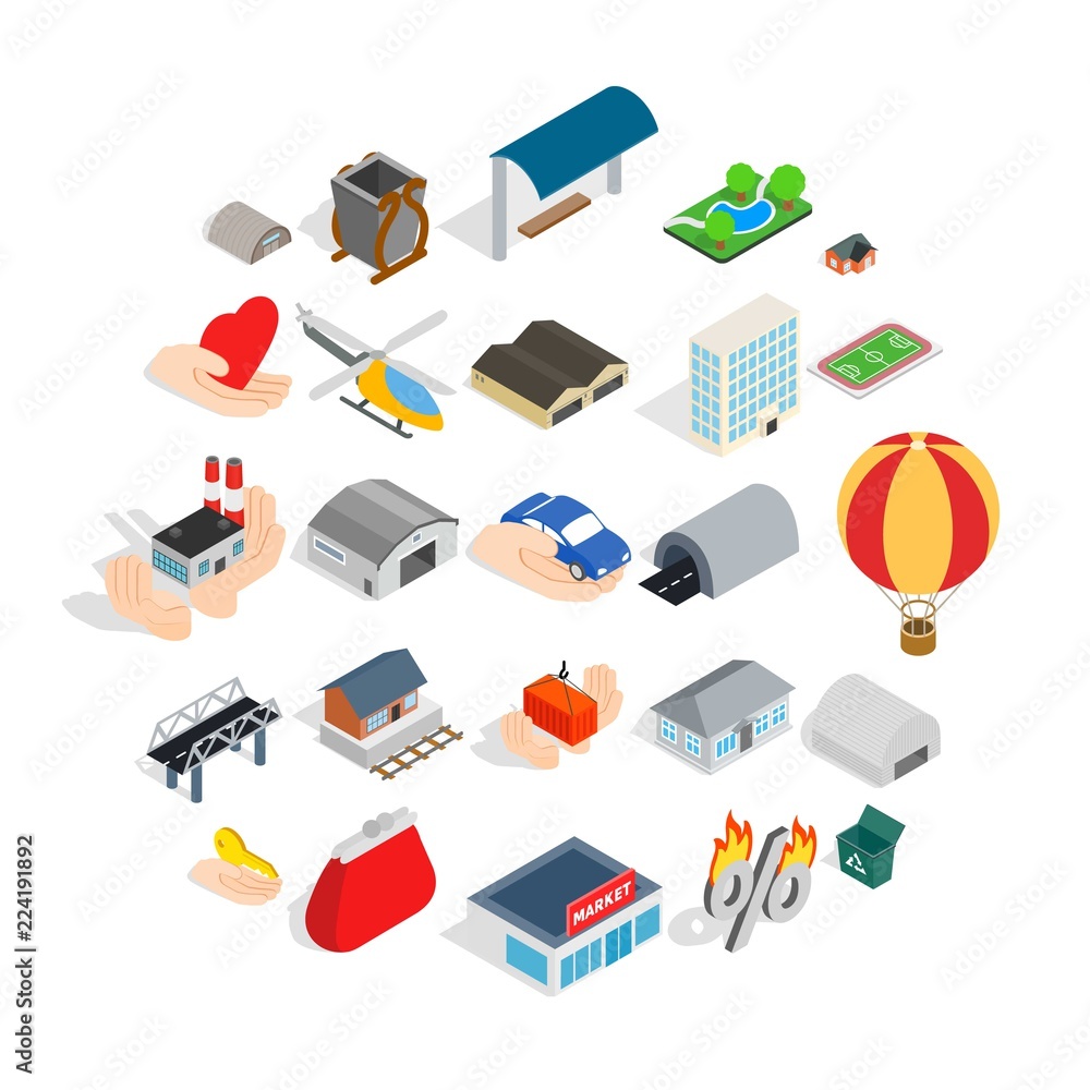 Poster urban infrastructure icons set. isometric set of 25 urban infrastructure vector icons for web isolat