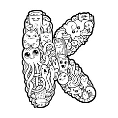 Hand drawn doodled kids numbers. Cute monstred numbers, math symbols.