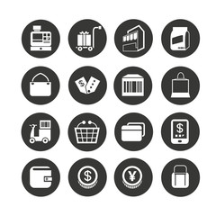 shopping icon set in circle buttons