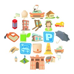 Town icons set. Cartoon set of 25 town vector icons for web isolated on white background