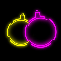 Sign neon lights. Toy ball in style Happy New Year!