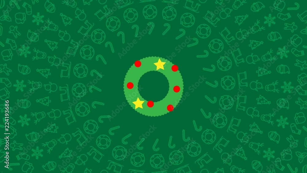 Poster christmas wreath round mistletoe branch icon pattern circle shape rotate moving illustration on red 