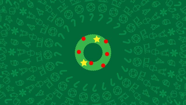 Christmas wreath round mistletoe branch icon pattern circle shape rotate moving illustration on red color background seamless looping animation 4K, and luma matte alpha channel with copy space center