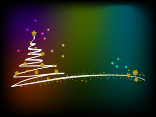 Merry christmas background with christmas tree and gold star, vector.