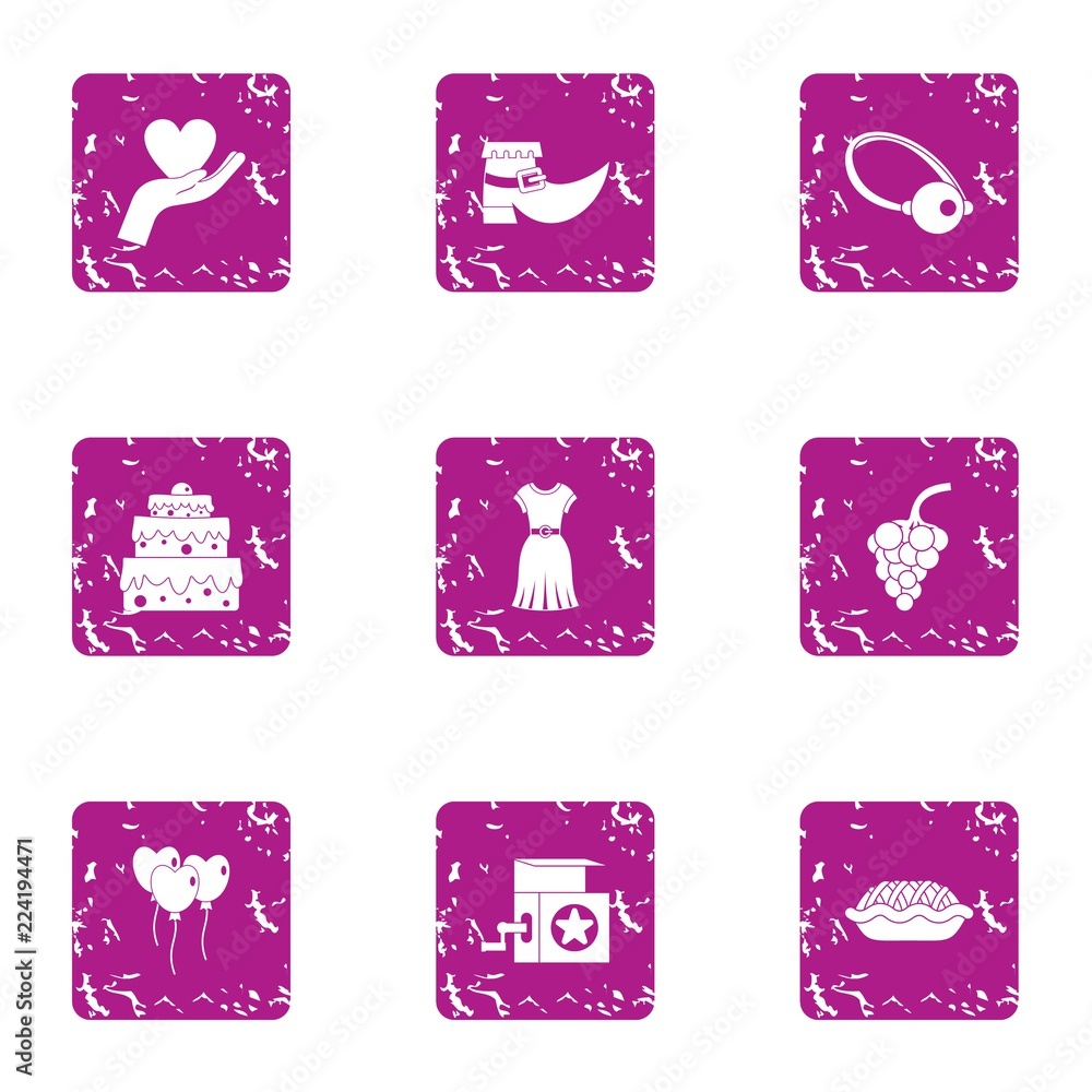 Aufkleber endearment icons set. grunge set of 9 endearment vector icons for web isolated on white background