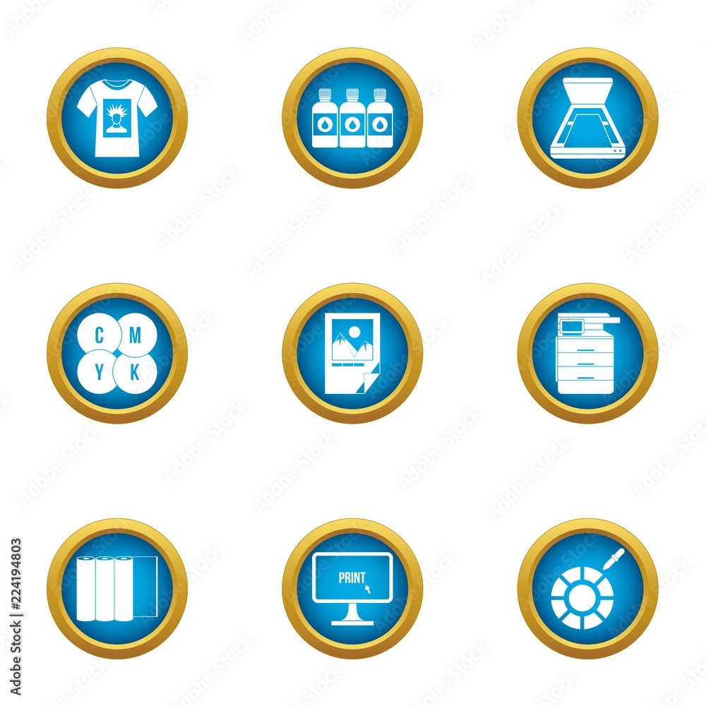 Poster printing house icons set. flat set of 9 printing house vector icons for web isolated on white backgr