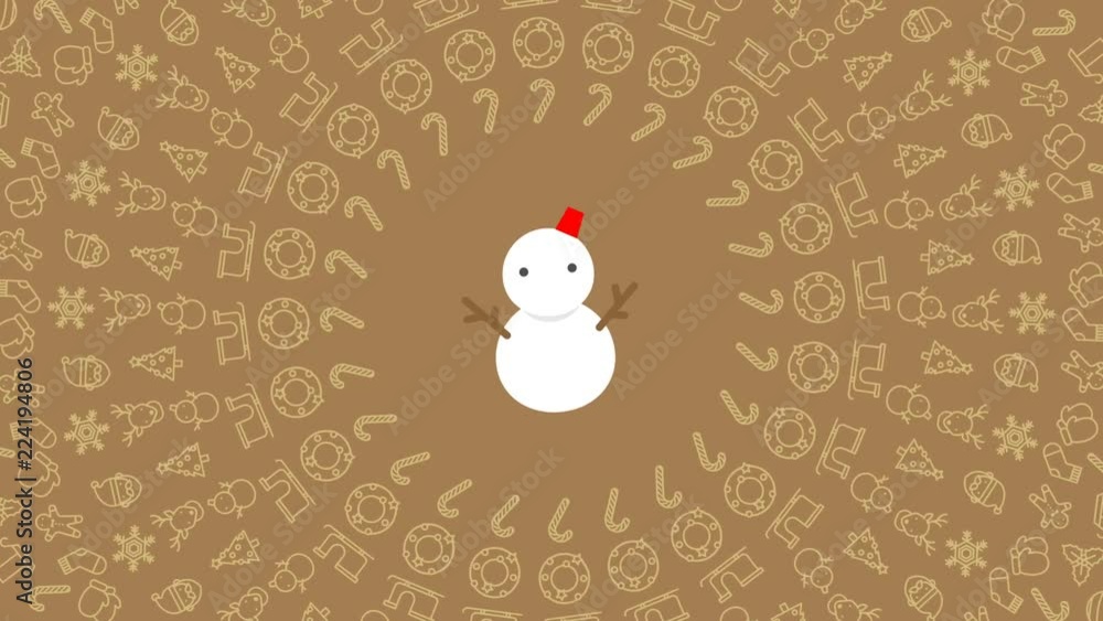 Poster snowman christmas icon pattern circle shape rotate moving illustration on red color background seaml