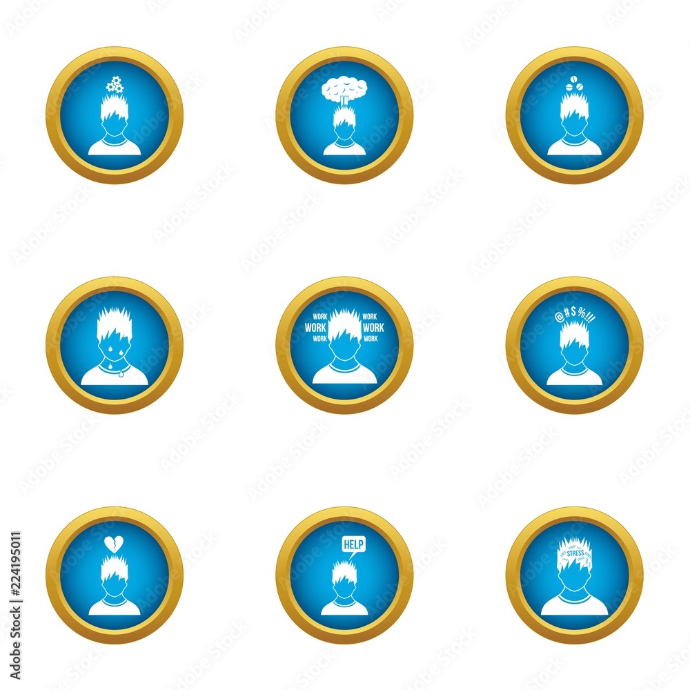 Poster state of health icons set. flat set of 9 state of health vector icons for web isolated on white back