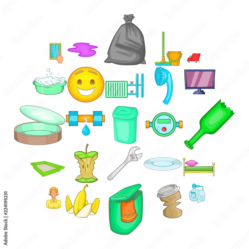 Poster cleaning service icons set. cartoon set of 25 cleaning service vector icons for web isolated on whit
