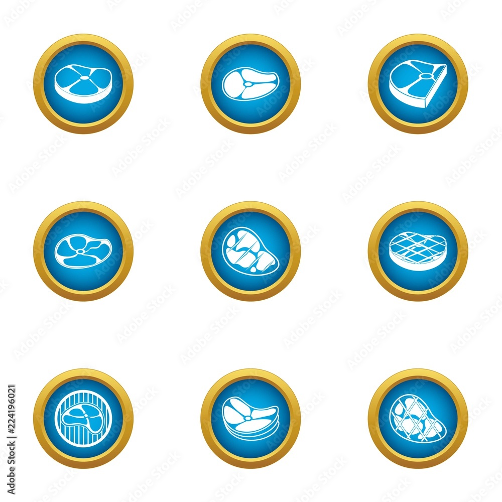 Poster cut of meat icons set. flat set of 9 cut of meat vector icons for web isolated on white background