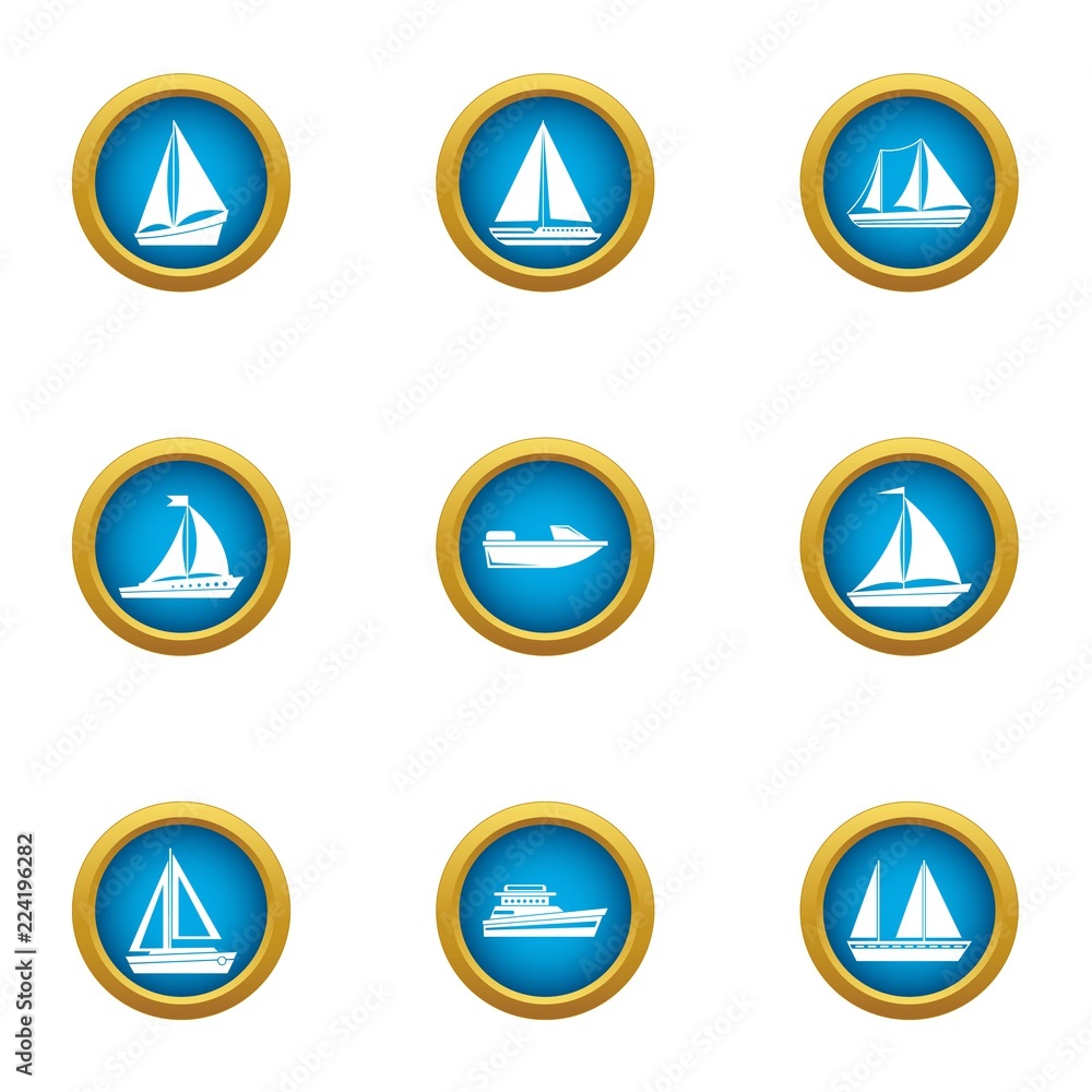Poster sailing vessel icons set. flat set of 9 sailing vessel vector icons for web isolated on white backgr