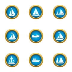 Sailing vessel icons set. Flat set of 9 sailing vessel vector icons for web isolated on white background