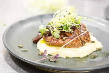 A Gourmet dinner plate prepared by Chef