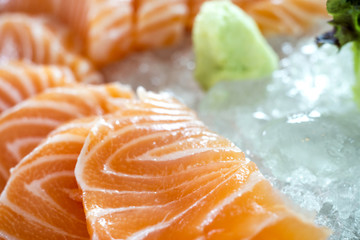 Japanese food , Sashimi salmon set . Selective focus