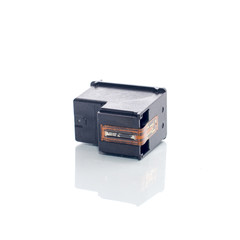 Dirty inkjet printer head on white background