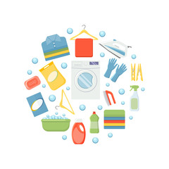 Laundry elements circular background. vector illustration isolat