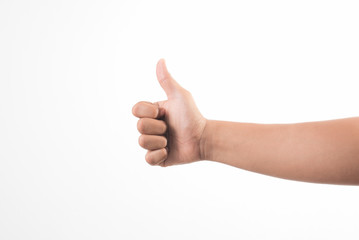 Hand thumb up on white background