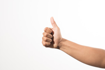 Hand thumb up on white background