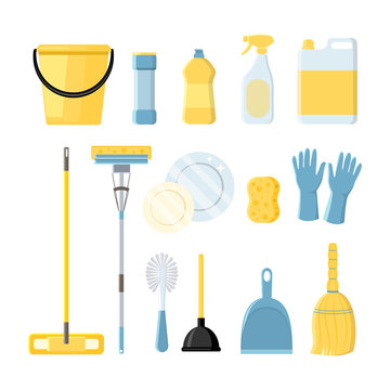 set of household clining supplies vector illustartion in flat st