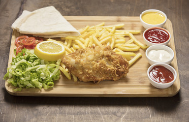 very delicious homemade crispy fried chicken with french fries