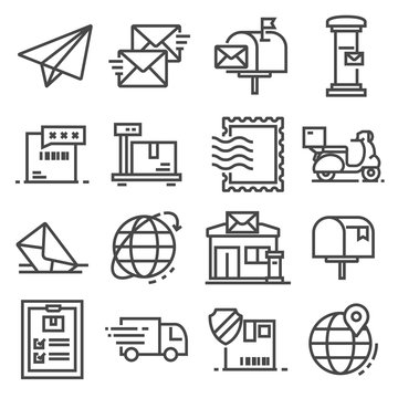Vector line post service icons set on white background