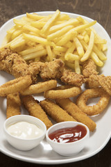 very delicious homemade crispy fried chicken with french fries