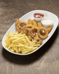 very delicious homemade crispy fried chicken with french fries
