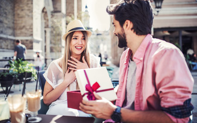 Romantic couple in the cafe. Dating, love, relationships