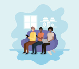 group of men using technology in the livingroom