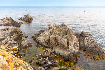 Sea landscape in the Spain. Beautiful view of the Costa Brava coast. la Gavina. Famous tourist destination in Costa Brava.