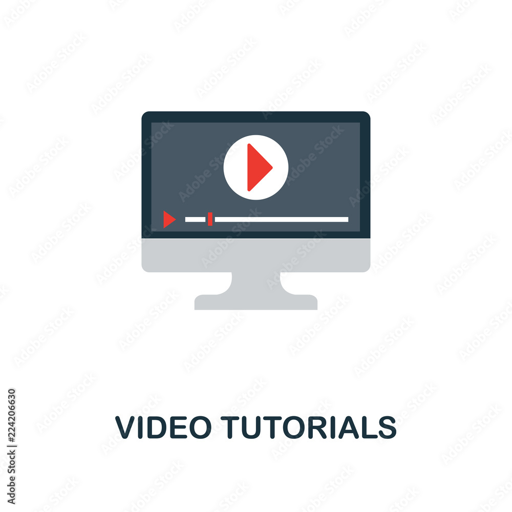 Poster video tutorials flat icon. monochrome style design from online education icon collection. ui and ux.