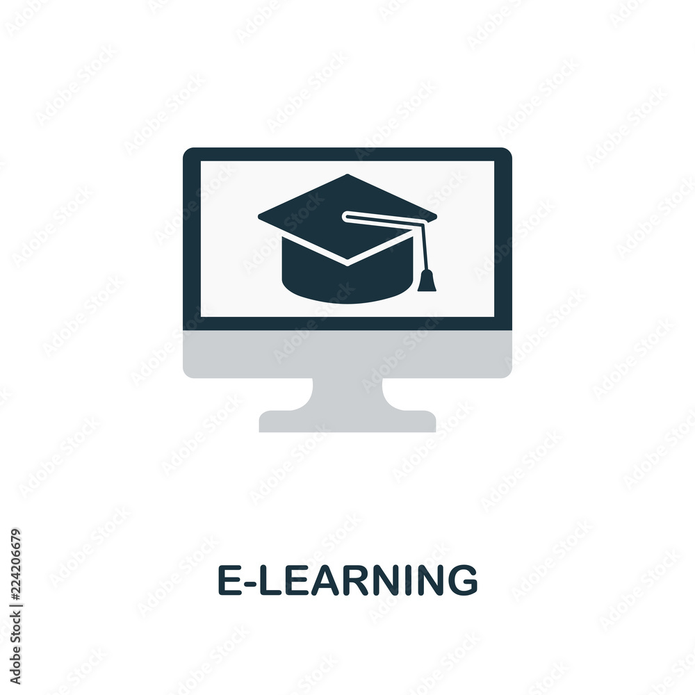 Poster e-learning flat icon. monochrome style design from online education icon collection. ui and ux. pixe