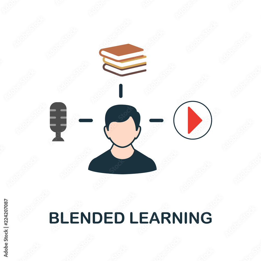 Poster blended learning flat icon. monochrome style design from online education icon collection. ui and ux