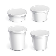 Realistic White blank plastic container for yogurt, jams and other products.