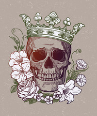 Beautiful romantic skull with crown.