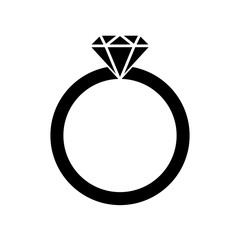 Icon of ring with diamond or other gem. Engagement or marriage ring, expensive jewelry. Vector Illustration 