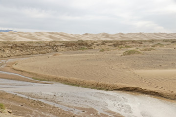 Mongolia, Gobi Desert - wet puddle after rain.