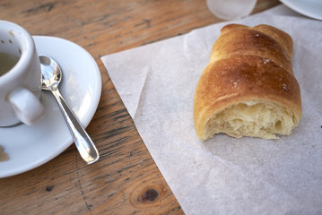 Breakfast with croissant and espresso