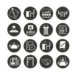 business meeting icon set in circle buttons