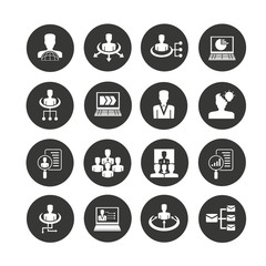 business and organization management icon set in circle buttons