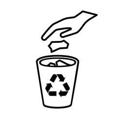 No littering line icon. Hand throwing trash, garbage, waste in recycle bin. Vector Illustration
