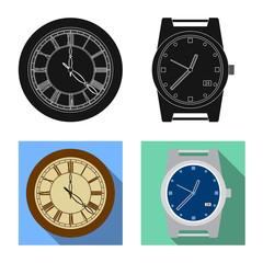 Vector design of clock and time symbol. Collection of clock and circle vector icon for stock.
