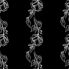 Lace elegant vintage floral pattern - light gray line art on a black background, hand drawn vector illustration