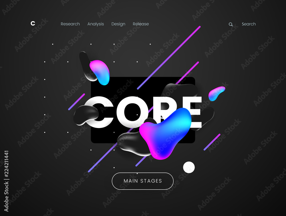 Wall mural landing page template with a dark scifi background - core, can be used for science, technology, engi