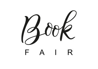 Modern calligraphy lettering of Book Fair in black isolated on white background for banner, poster, advertising, book festival, sale, book store, shop