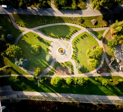 Beautiful Park in Taurage City, Lithuania, Aerial Top Down View