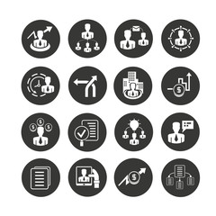 business management icon set in circle buttons